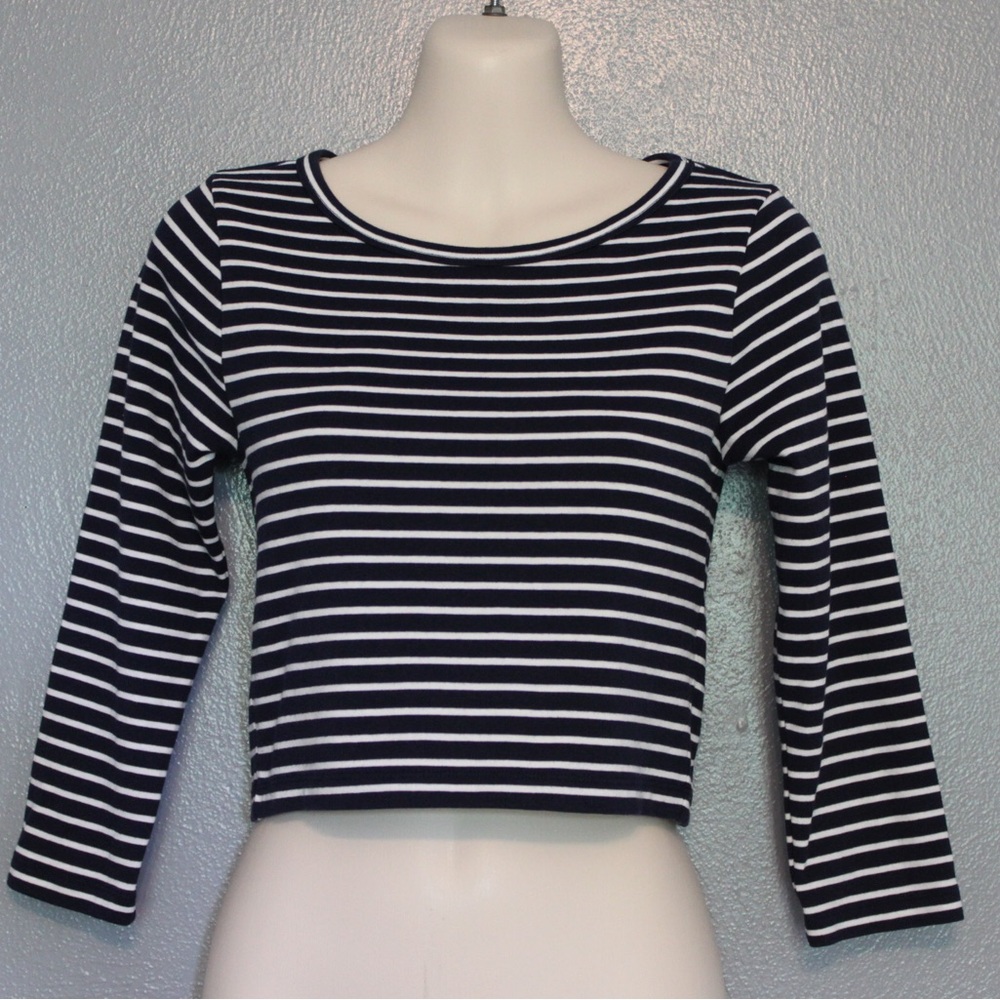 J Crew Navy White Striped Nautical Crop Top Small